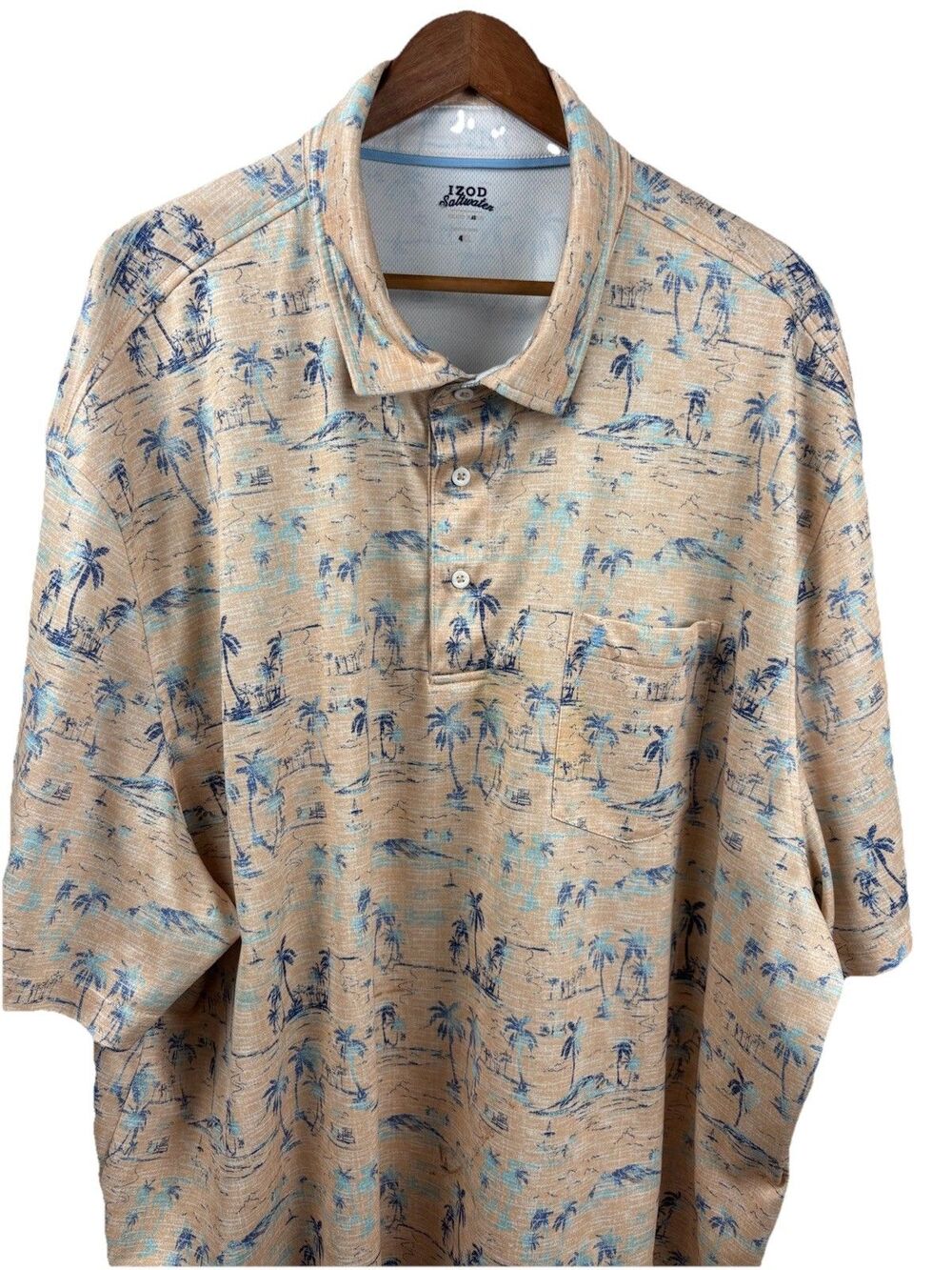IZOD Saltwater Men's 4XL Hawaiian Palm Tree Print Polo Golf Shirt Polyester